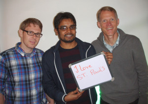 Bryan (right) with two of the people at the St Paul's luncheon
